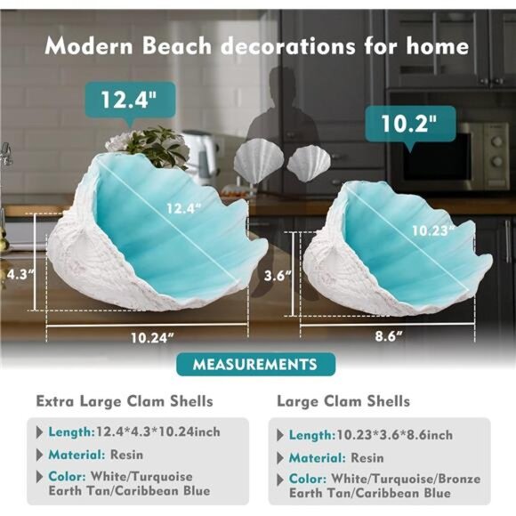 Large Turquoise Seashell Bowl Decorative Clam Shell Beach Home Coastal Decor - Picture 4 of 7